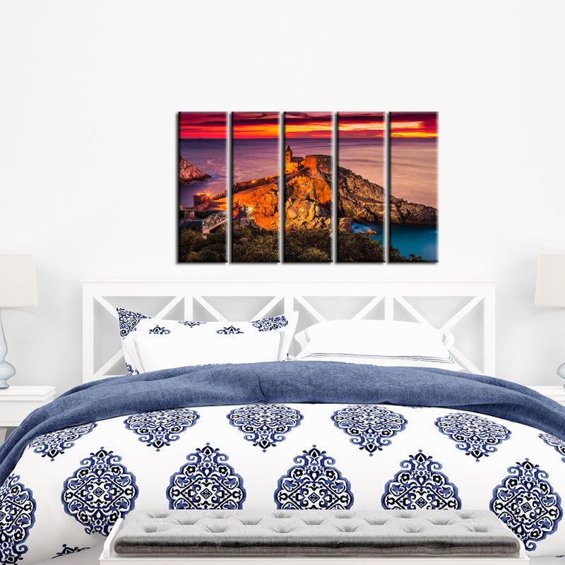 Beautiful Mountain Sunset View Canvas Wall Painting- With 5 Frames