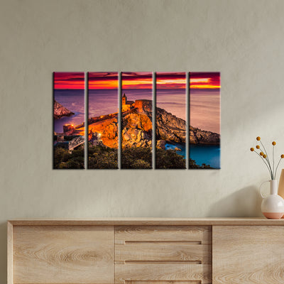 Beautiful Mountain Sunset View Canvas Wall Painting- With 5 Frames