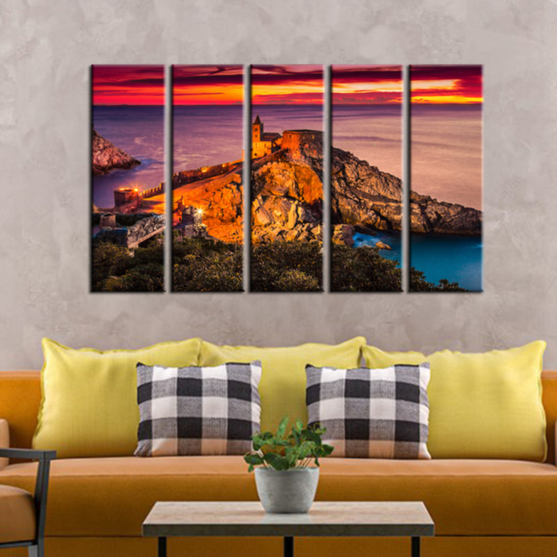 Beautiful Mountain Sunset View Canvas Wall Painting- With 5 Frames