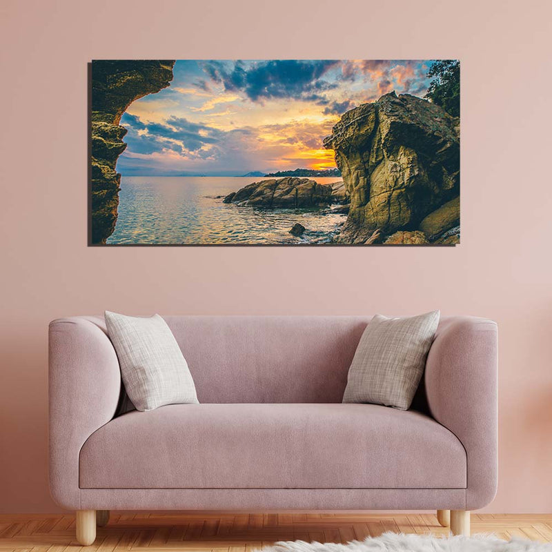 DecorGlance Rocks Beside The Sea  And Blue Sky Canvas Wall Painting