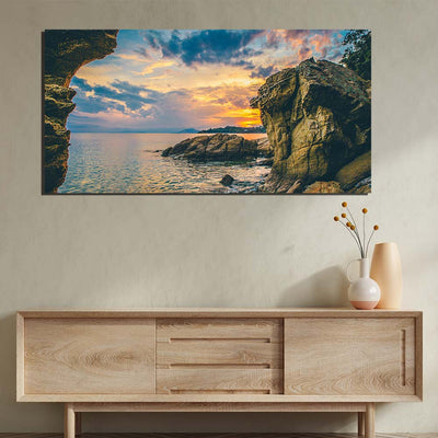 DecorGlance Rocks Beside The Sea  And Blue Sky Canvas Wall Painting