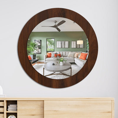 DecorGlance (20 x 20) inches Round Wooden Wallnut Wall Mirror