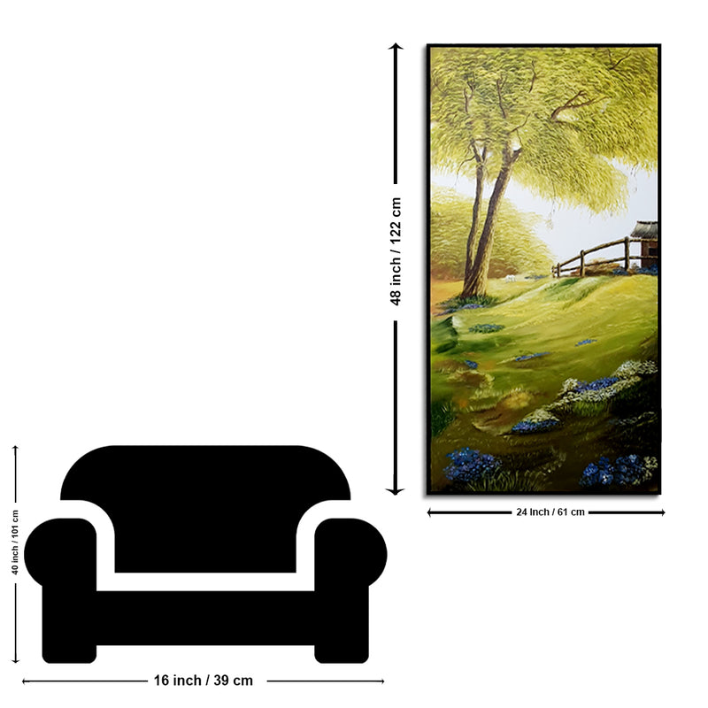 Handmade Scenic Landscape Green Forest Canvas Wall Painting (Acrylic Color)