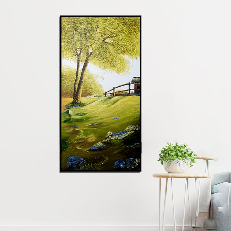 Handmade Scenic Landscape Green Forest Canvas Wall Painting (Acrylic Color)
