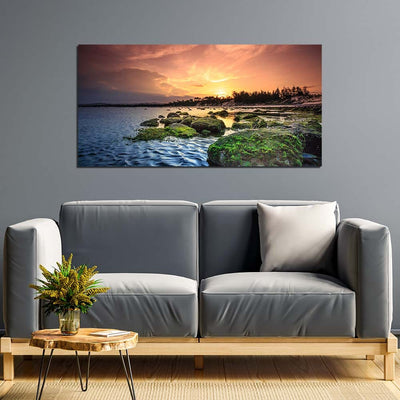 DecorGlance Sea Sunset  Print On Canvas Wall Painting