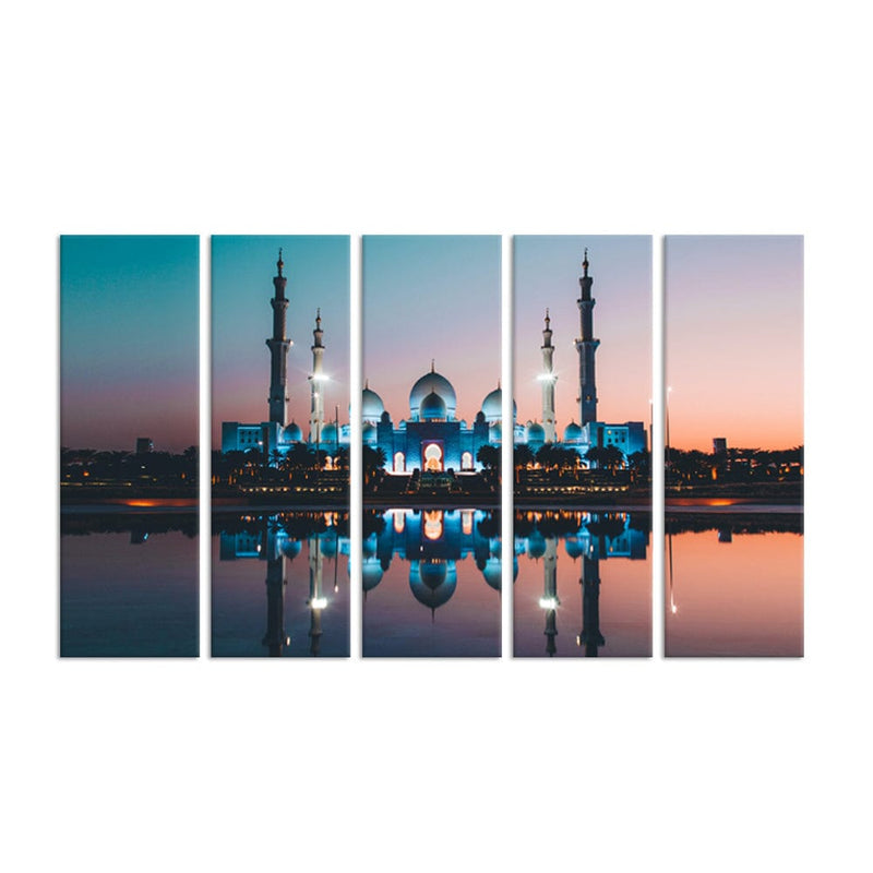 DecorGlance Sheikh Zayed Grand Mosque Canvas Wall Painting - With 5 Panel