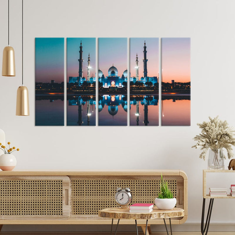 DecorGlance Sheikh Zayed Grand Mosque Canvas Wall Painting - With 5 Panel