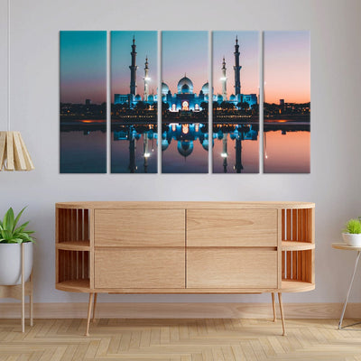 DecorGlance Sheikh Zayed Grand Mosque Canvas Wall Painting - With 5 Panel