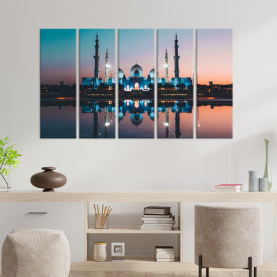 DecorGlance Sheikh Zayed Grand Mosque Canvas Wall Painting - With 5 Panel