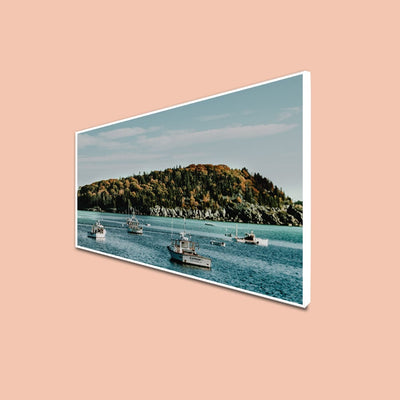 DecorGlance CANVAS PRINT WHITE FLOATING FRAME / (48x24) Inch / (121x60) Cm Ships In River View Canvas Floating Frame Wall Painting