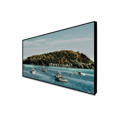 DecorGlance CANVAS PRINT BLACK FLOATING FRAME / (48x24) Inch / (121x60) Cm Ships In River View Canvas Floating Frame Wall Painting