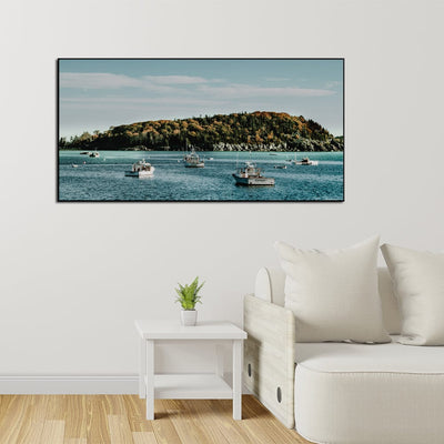 DecorGlance Ships In River View Canvas Floating Frame Wall Painting