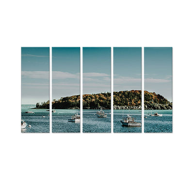 DecorGlance Ships In River View Canvas Wall Painting - With 5 Panel