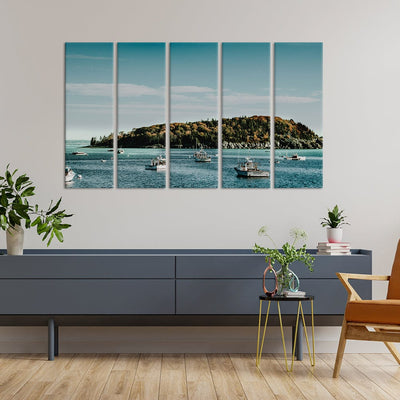 DecorGlance Ships In River View Canvas Wall Painting - With 5 Panel