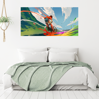 Boy Riding A Bicycle With Energy Canvas Wall Painting