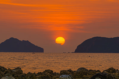 Beautiful Orange Sunset View Digitally Printed Wallpaper