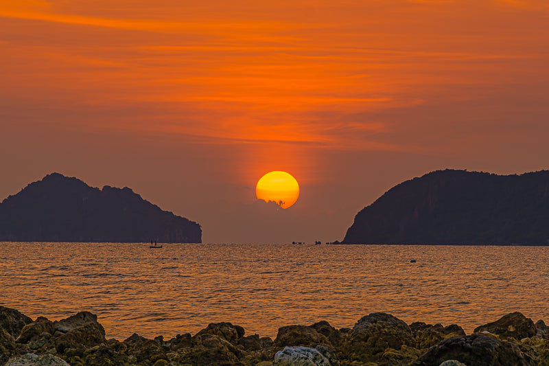 Beautiful Orange Sunset View Digitally Printed Wallpaper