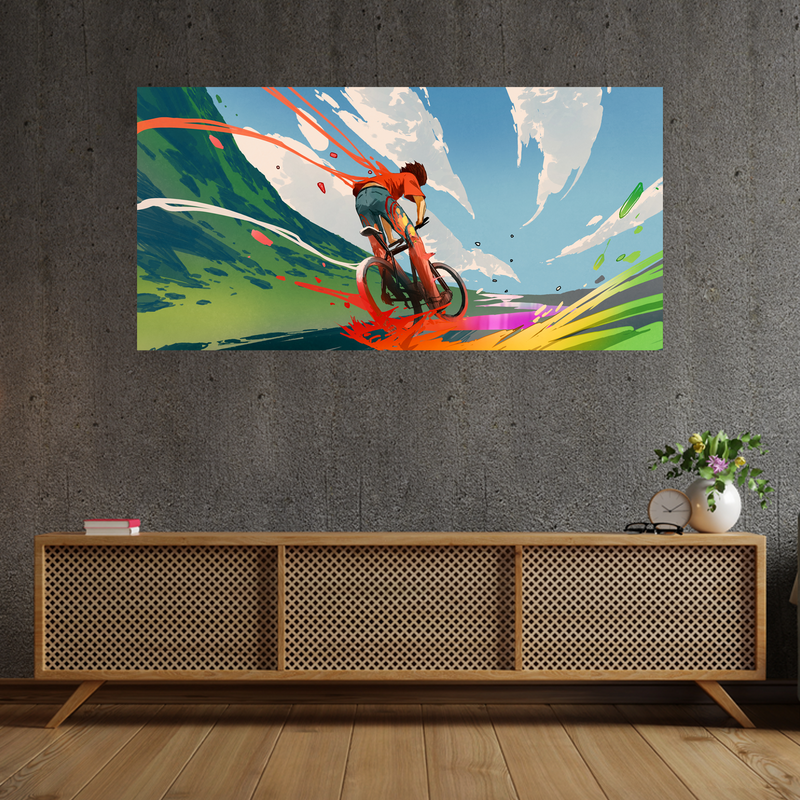 Boy Riding A Bicycle With Energy Canvas Wall Painting