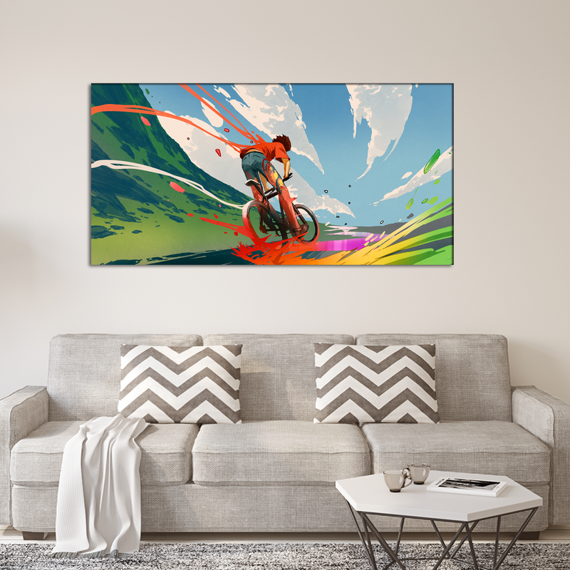 Boy Riding A Bicycle With Energy Canvas Wall Painting
