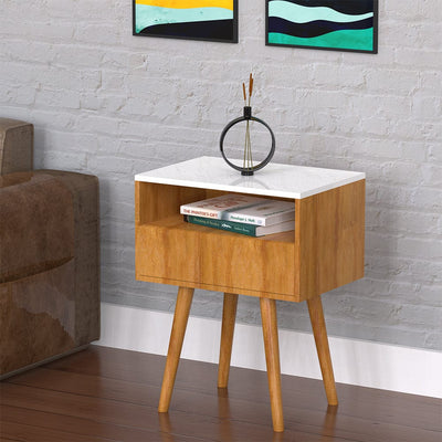 DecorGlance Side table Side table with wood finish white top and storage