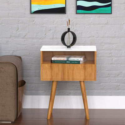 DecorGlance Side table Side table with wood finish white top and storage