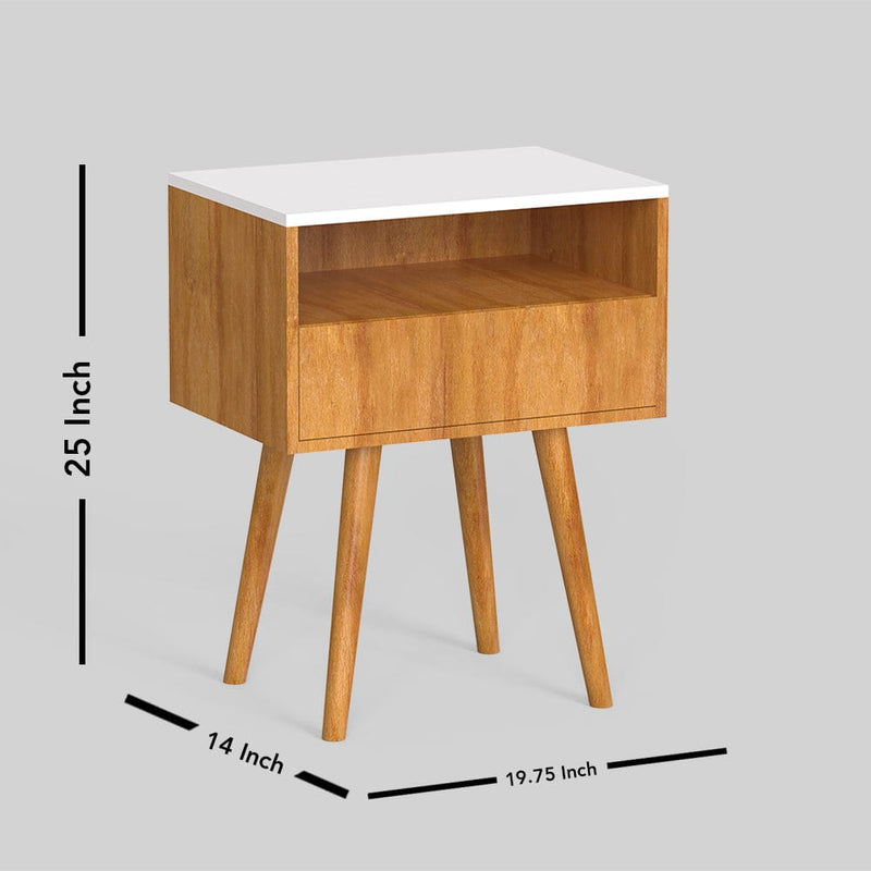 DecorGlance Side table Side table with wood finish white top and storage