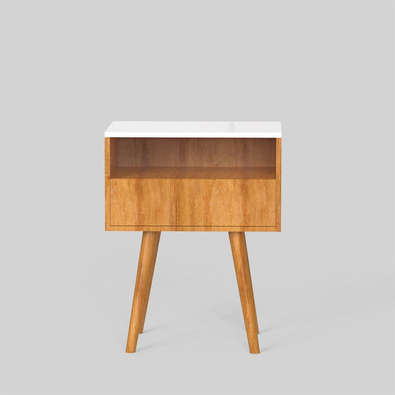 DecorGlance Side table Side table with wood finish white top and storage