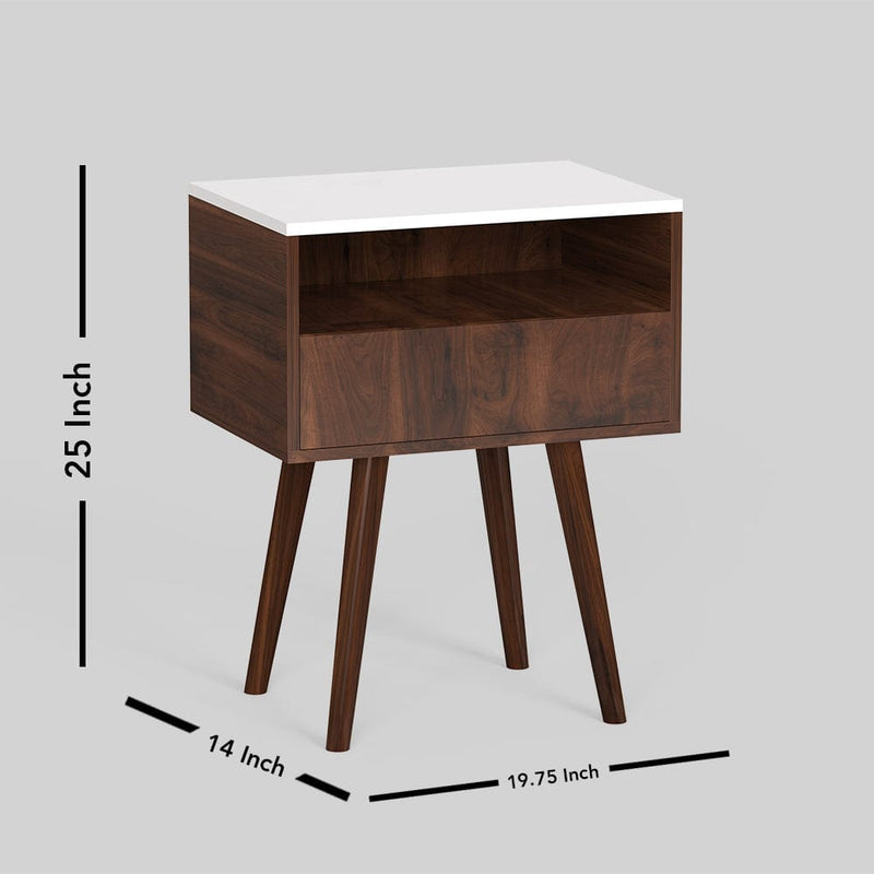 DecorGlance Side table Side table with wood finish white top and storage