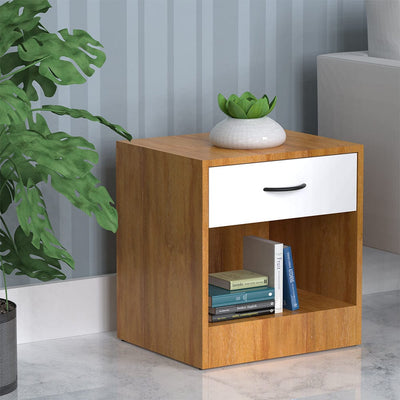 DecorGlance Side table Stella Side Table In Frosty White & oak  wooden Finish