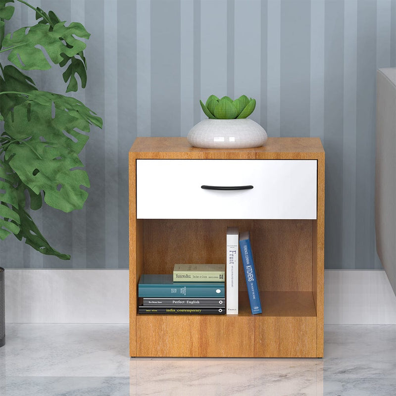 DecorGlance Side table Stella Side Table In Frosty White & oak  wooden Finish