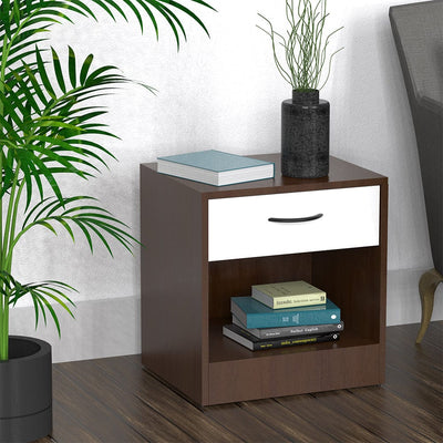 DecorGlance Side table Stella Side Table In Frosty White & walnut wooden Finish