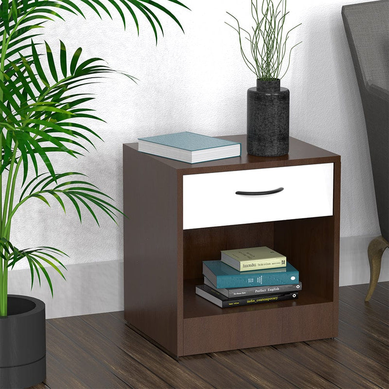 DecorGlance Side table Stella Side Table In Frosty White & walnut wooden Finish