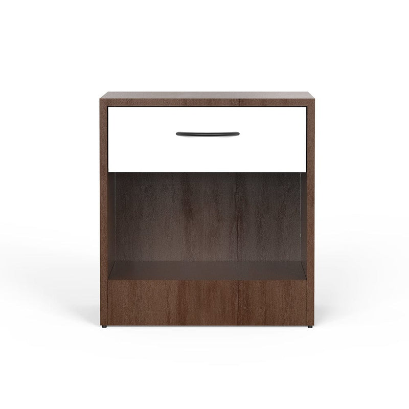 DecorGlance Side table Stella Side Table In Frosty White & walnut wooden Finish