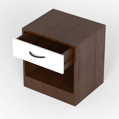 DecorGlance Side table Stella Side Table In Frosty White & walnut wooden Finish