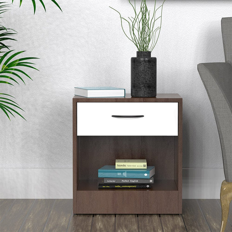 DecorGlance Side table Stella Side Table In Frosty White & walnut wooden Finish