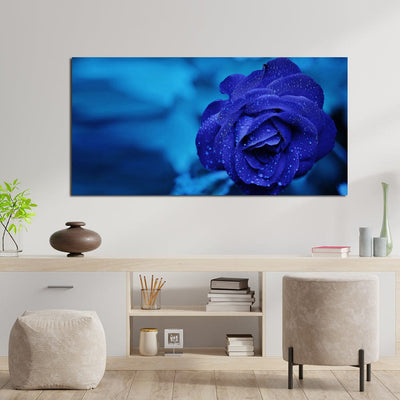 DecorGlance Single Blue Rose With Water Drops Canvas Wall Painting
