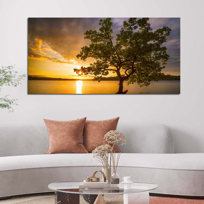 DecorGlance Single Tree Sunset Scenery Canvas Wall Painting