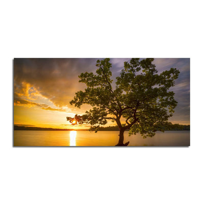 DecorGlance Single Tree Sunset Scenery Canvas Wall Painting