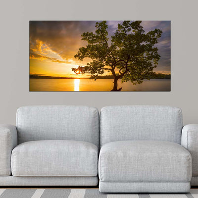 DecorGlance Single Tree Sunset Scenery Canvas Wall Painting