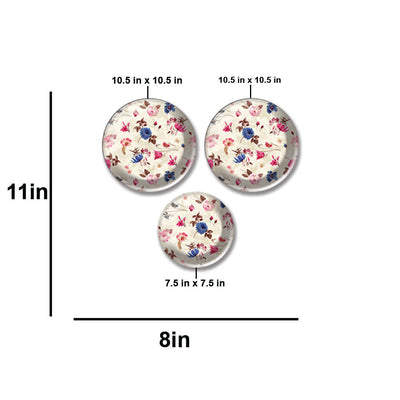 Beautiful Pink & Blue Floral Pattern Wall Plates Painting Set of Three