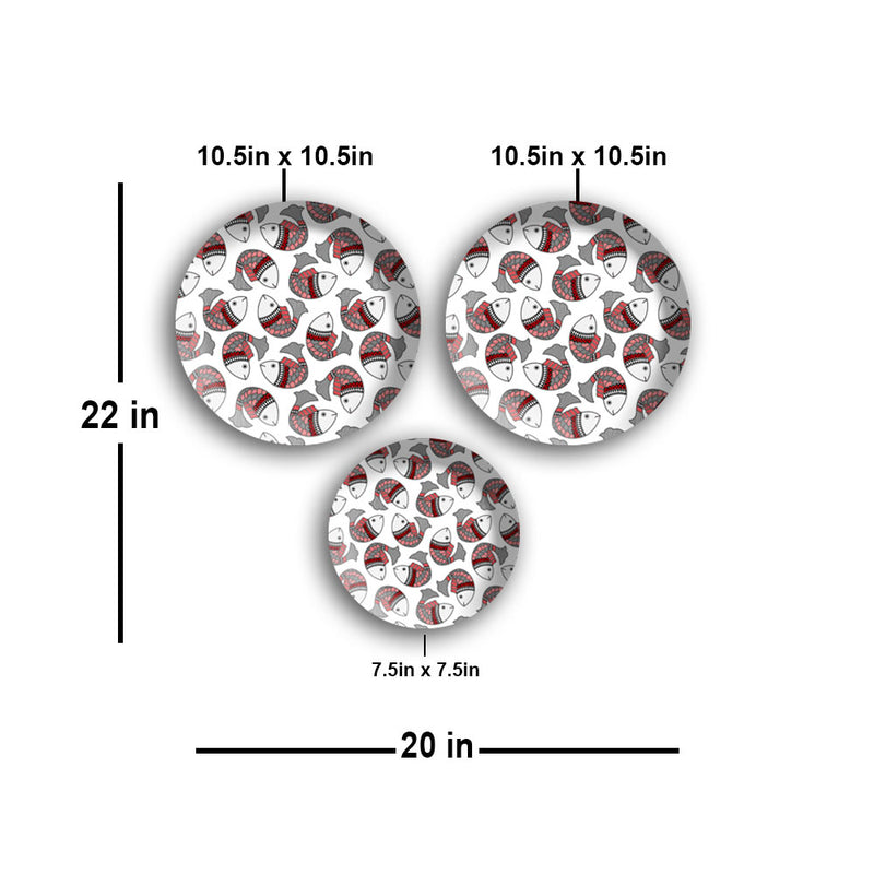 Multiple Fishes In Madhubani Pattern Wall Plates Painting Set of Three