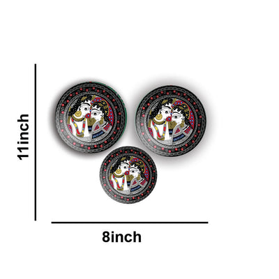Krishn Radha Madhubani Wall Plates Painting Set of Three