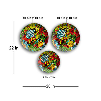 Floral Madhubani Art Wall Plates Painting Set of Three