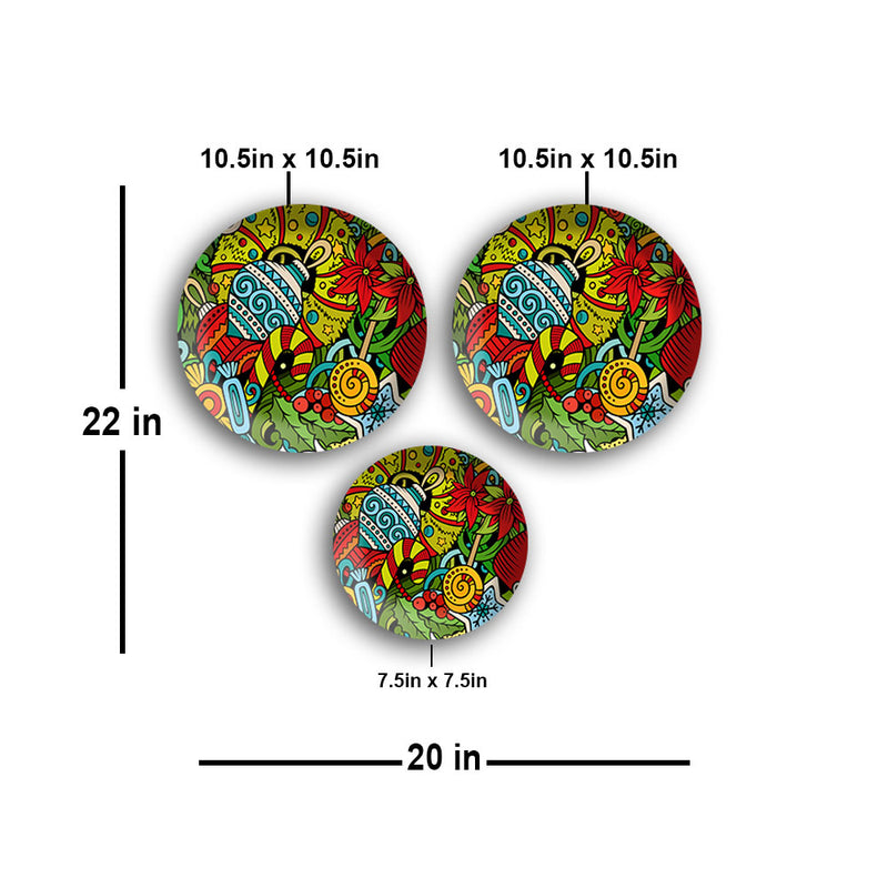 Floral Madhubani Art Wall Plates Painting Set of Three