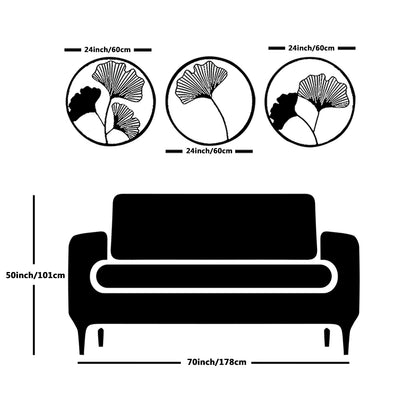 Flowers in circle with 3 frame Large Metal Wall Art