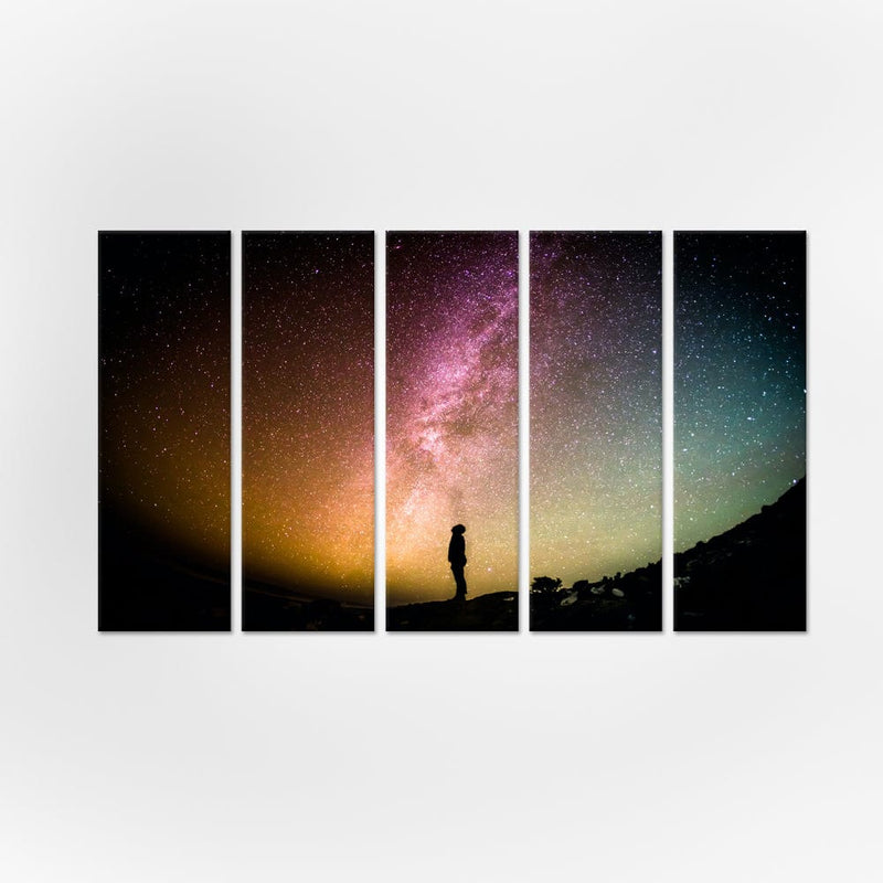 DecorGlance Sky Full Of Stars In Night Canvas Wall Painting - With 5 Panel