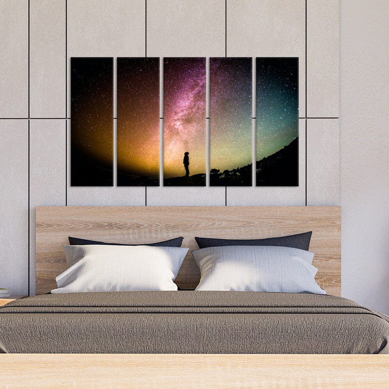 DecorGlance Sky Full Of Stars In Night Canvas Wall Painting - With 5 Panel