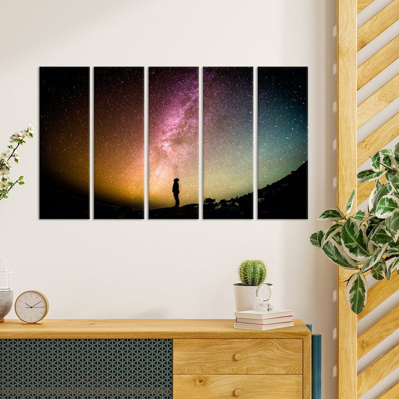 DecorGlance Sky Full Of Stars In Night Canvas Wall Painting - With 5 Panel