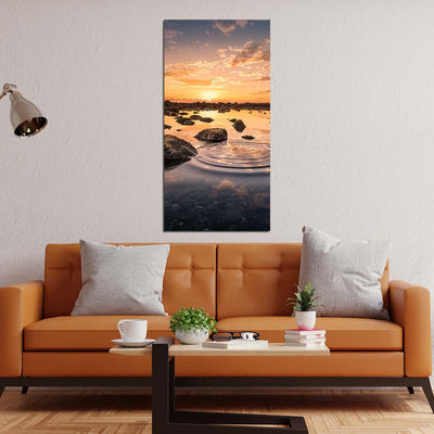 DecorGlance Sky Scenic Landscape Water Reflection Rocks Print On Canvas Wall Painting
