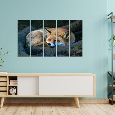 DecorGlance Sleeping Fox Canvas Wall Painting - With 5 Panel